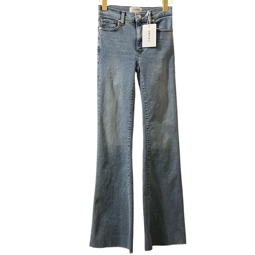 Frame Denim Jeans Icon‎ Flare Raw Hem Wide Leg Sz 24 - Picture 2 of 16